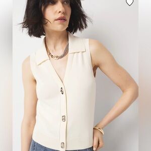 WHBM Sleeveless Cream Button-Up Top